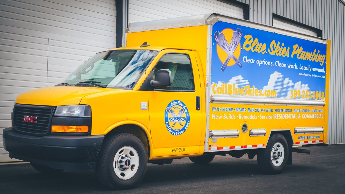 Blue Skies Plumbing service truck in Spokane, WA — locally owned residential and commercial plumber serving the Spokane area